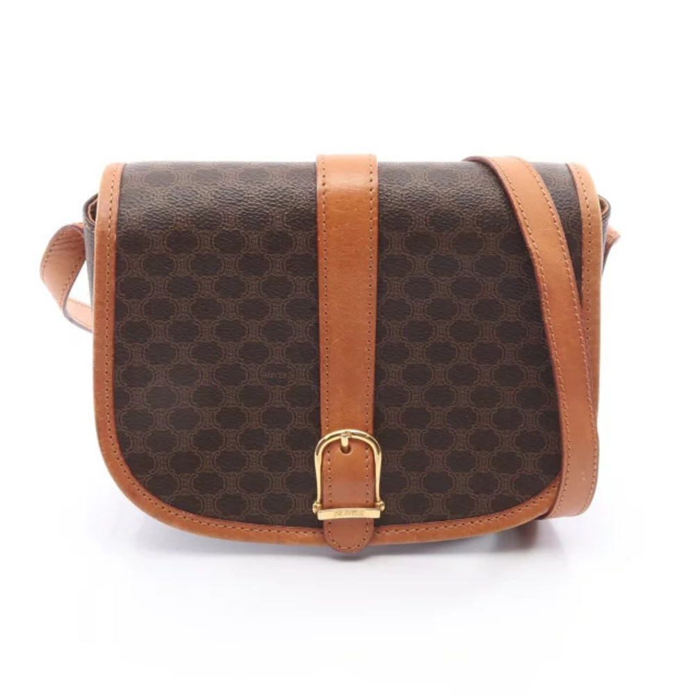 Celine Macadam Shoulder Bag Canvas Leather Brown